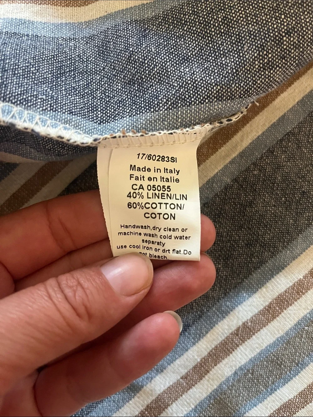 NWT Made in Italy Linen Cotton Stripped Drappy Navy Brown Open Front Cardigan L - Picture 6 of 10